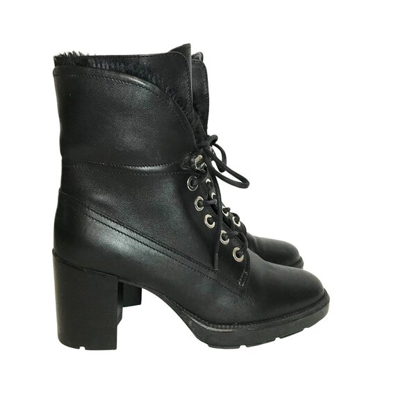 Aquatalia  Black Leather High-Heeled Boots Fur-Lined Womens 6.5 Italy NEW - Picture 1 of 16